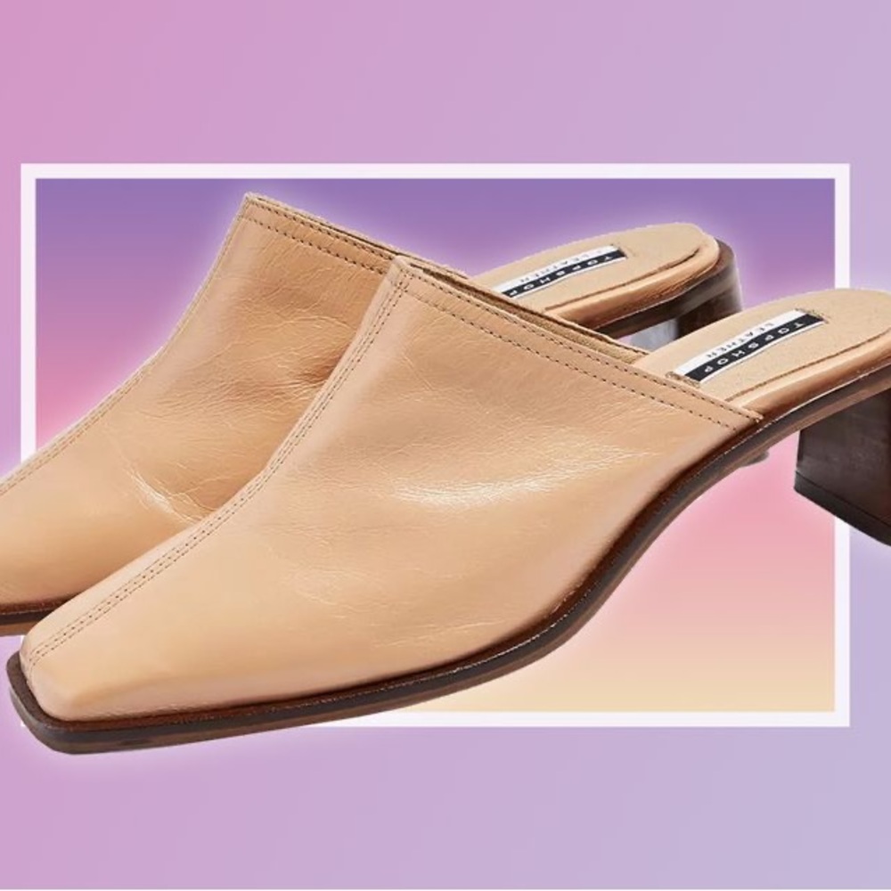 Topshop leather beige mules size 36
